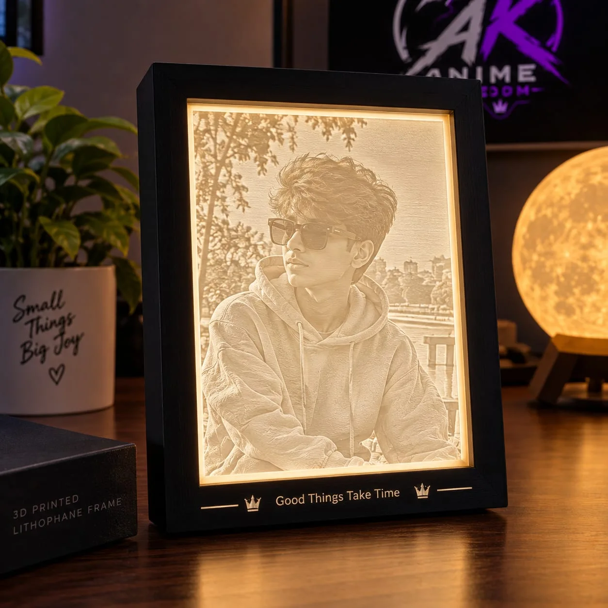 Custom illuminated lithophane portrait photo frame
