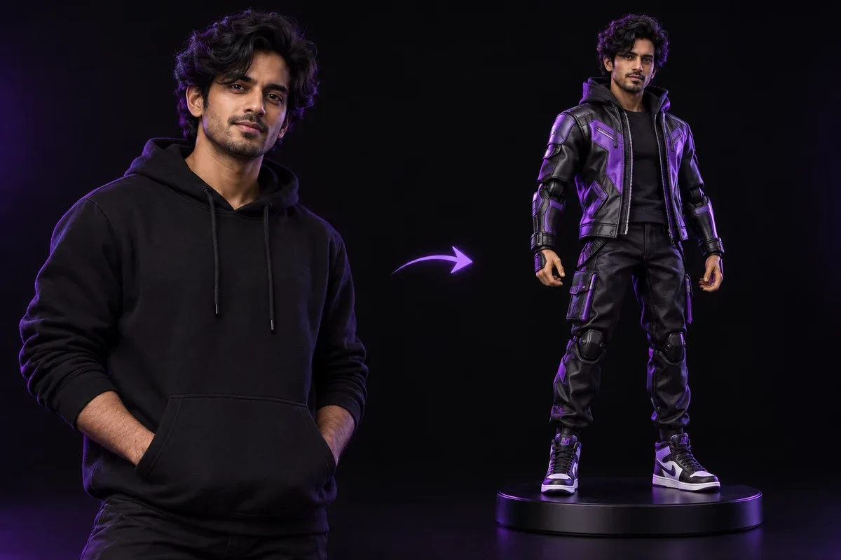 Illustration of a person and their matching custom figure